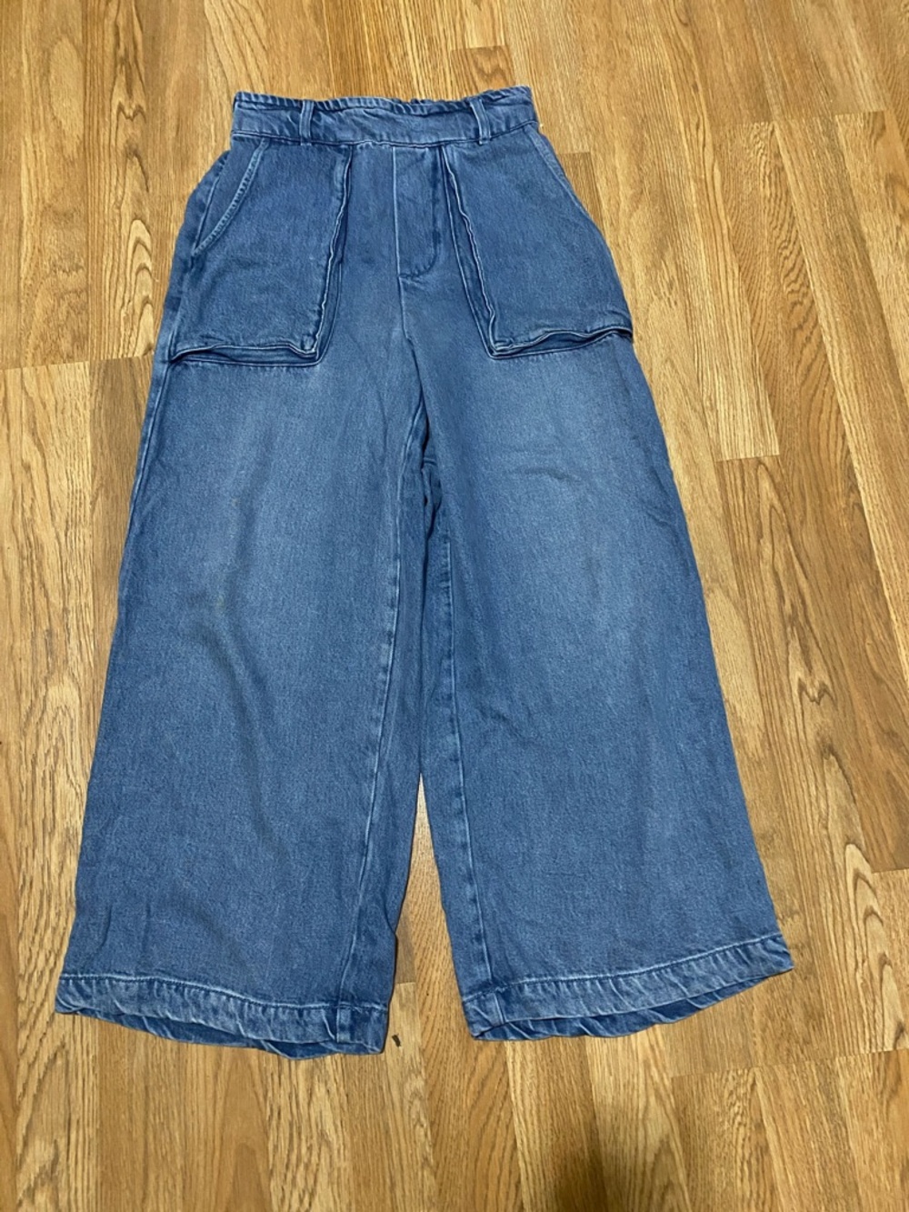 YFB Wide Leg Blue Denim Pants with Front Patch Pockets